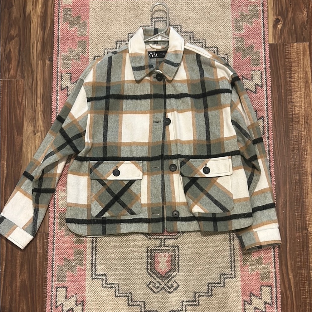 Zara Women's Plaid Jacket - Green and Tan